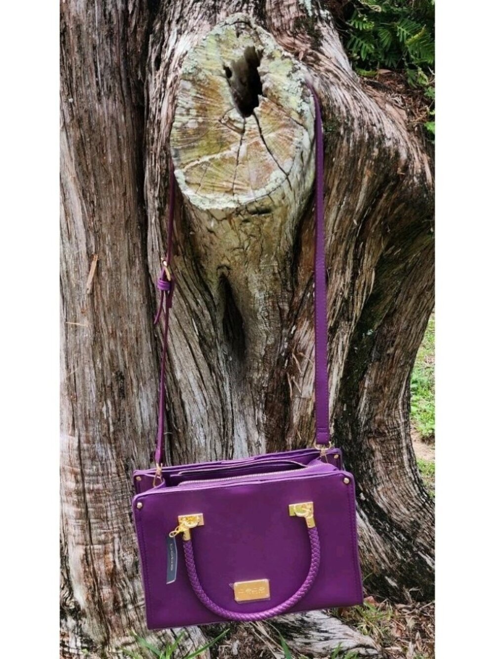 Bebe Bella Smooth Medium Satchel Handbag Shoulder Bag Crossbody Purse Purple NEW